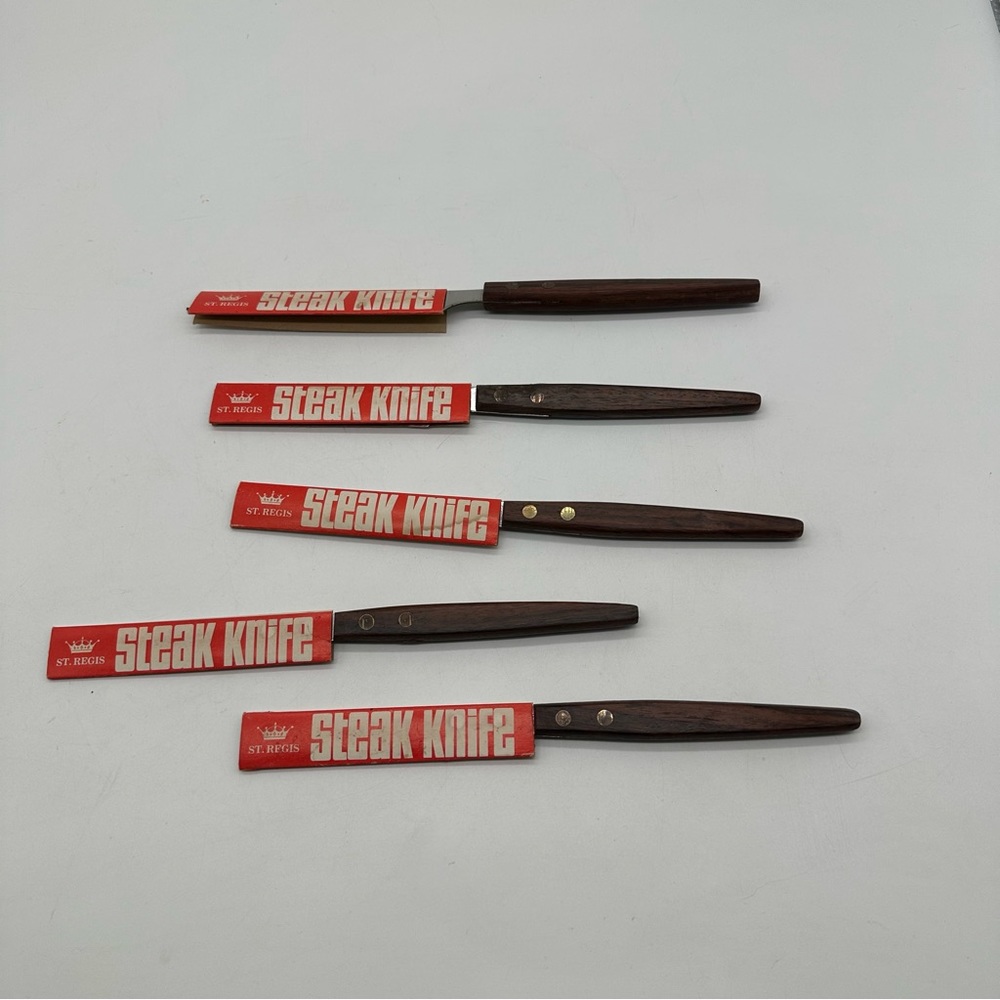 Set of 5 New Vintage St Regis Steak Knife Knives with Sleeves J & H Great Shape